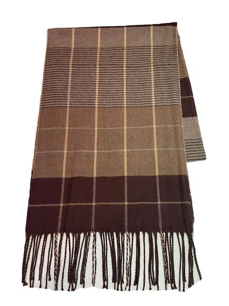 Men's Checked Scarf Cashmere Tassels - Dark Brown