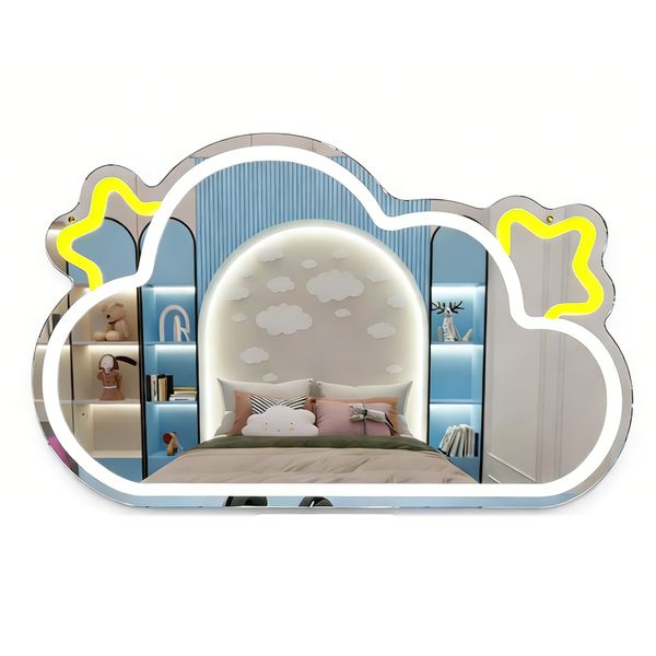 Cloud Mirror Neon Sign, LED Cloud Light Up Mirror for Girls Bedroom