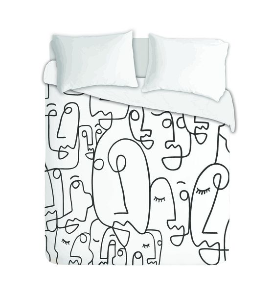 Imaginate Decor - Face Line Art - White on Grey Duvet Cover