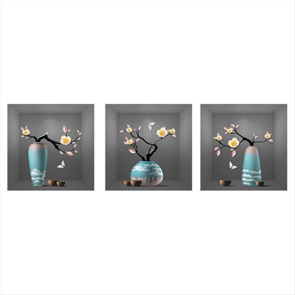 3 Pack 3D Green Plants Wall Stickers Botanical Plants Wall Decals