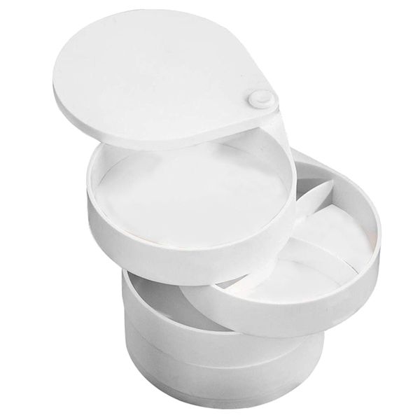 4-Tier Creative Rotatable Jewelry Organizer Box with Lid - White