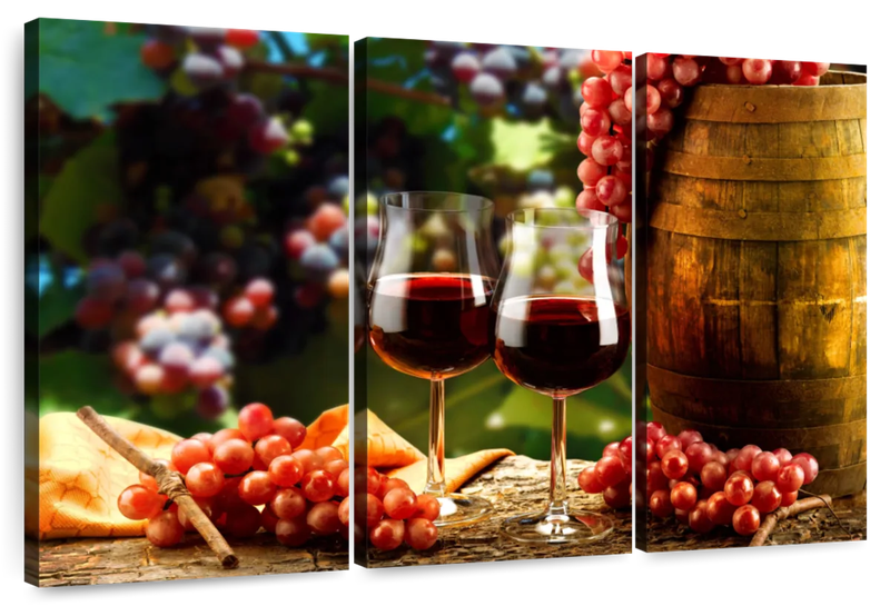Canvas Art - Wine Pairings 3 Piece Canvas Wall Art Living Bedroom Decor