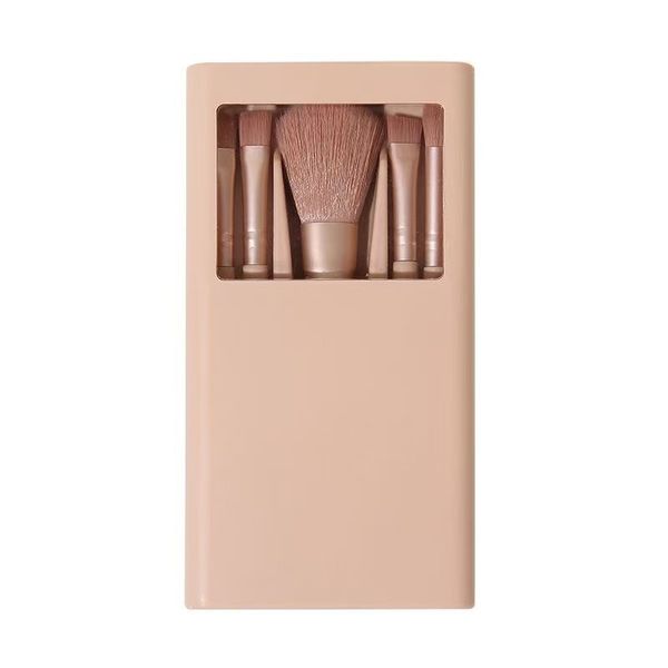 5 Piece Makeup Brush Set with Mirror - Compact Pink Cosmetic Brushes