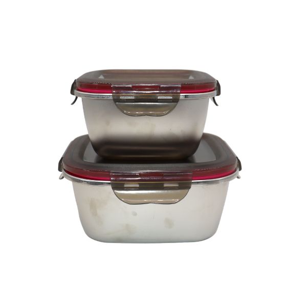 304 Stainless Steel Square Lunch Box Combo Set (600ml&amp;1200ml)