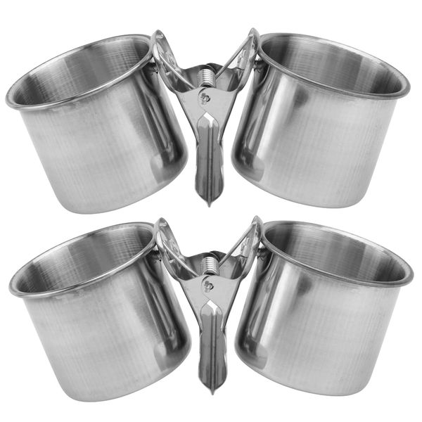 Pet Stainless Steel Bird Double Feeding Cups With Clips Set of 2 - 4cm
