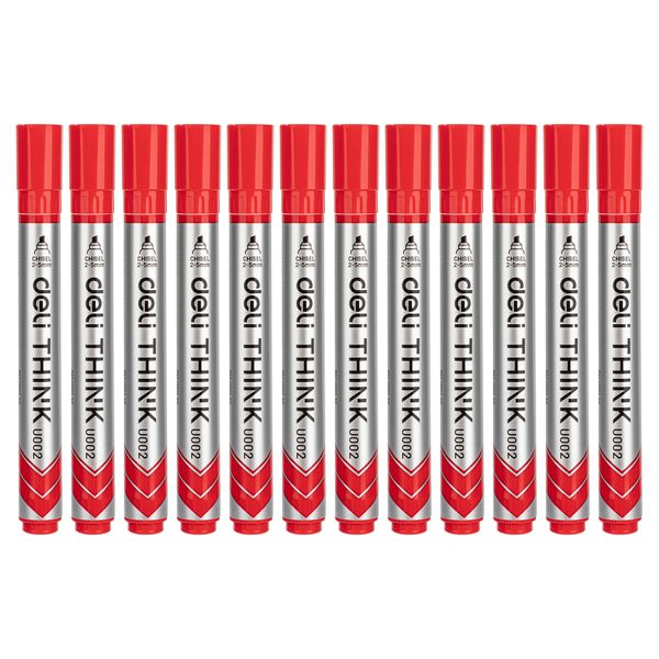 Deli Whiteboard Marker Chisel Tip: 2.5mm 12's Red