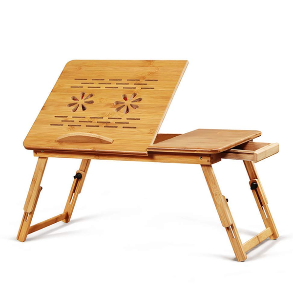 Laptop Table Foldable Bed Table Bamboo Wood Portable Adjustable Height