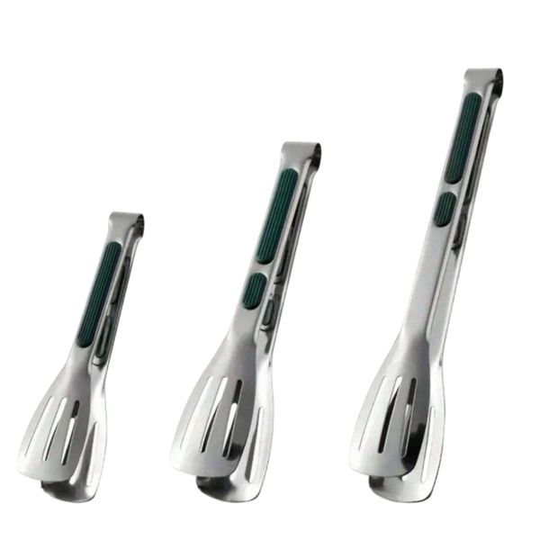 3-Piece Non-Slip Stainless Steel Food Tongs Set green - Braai &amp; Kitchen Use