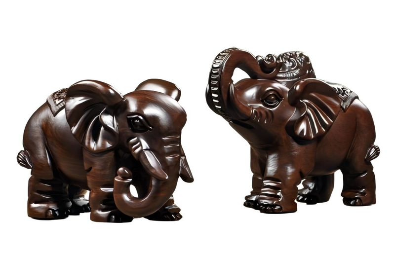 Wooden Elephant Carving Pair - Home Decor Gift for New House Opening