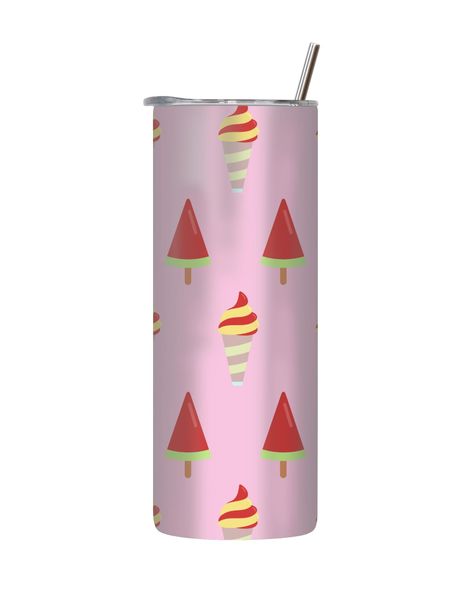 Red 20 Oz Tumbler with Lid Straw Trendy Ice Cream Pattern Graphic Gift 218