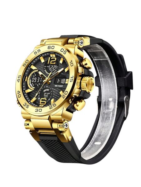 Mens Watch With Dual Display And Round Dial - Gold/Black