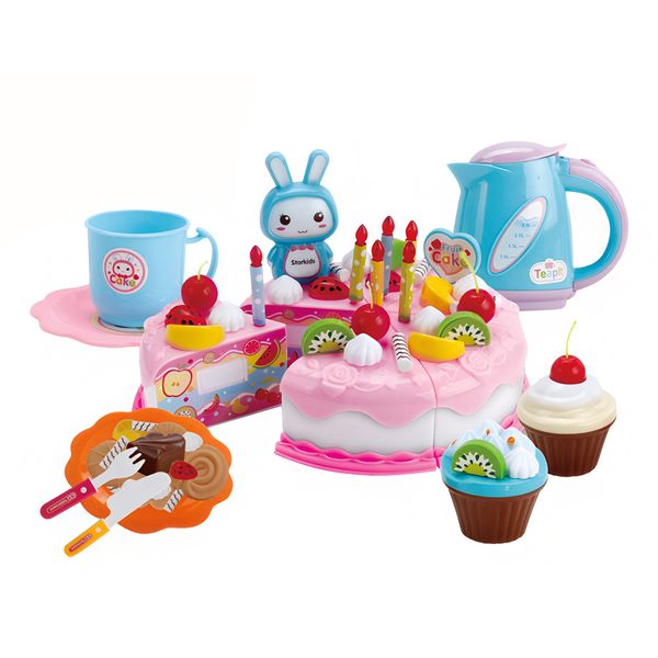 62-Piece Birthday Party Playset - Cuttable Cake, Tea Set and Accessories