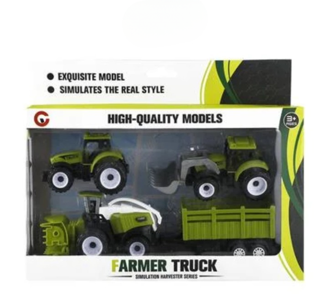 4-Piece 28cm Farm Tractor Playset - Durable Outdoor Toy Vehicle