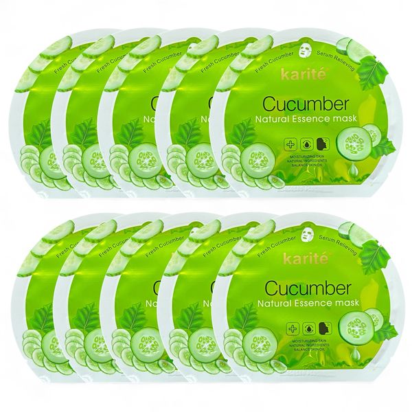 Set of 10 - Karite Cucumber Soothing Hydrating Facial Sheet Masks