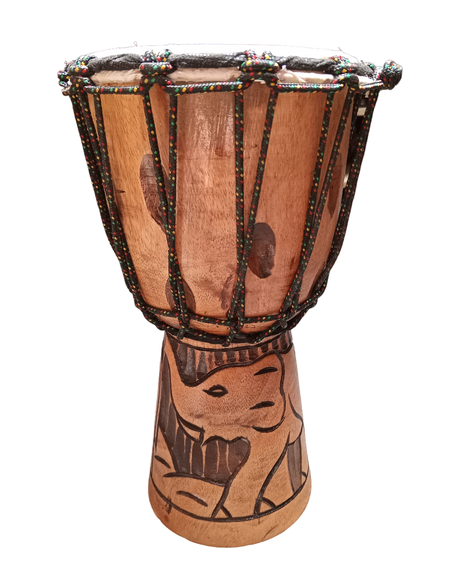 Djembe Carved Light Wood Elephant Hand Drum 30cm x 17cm