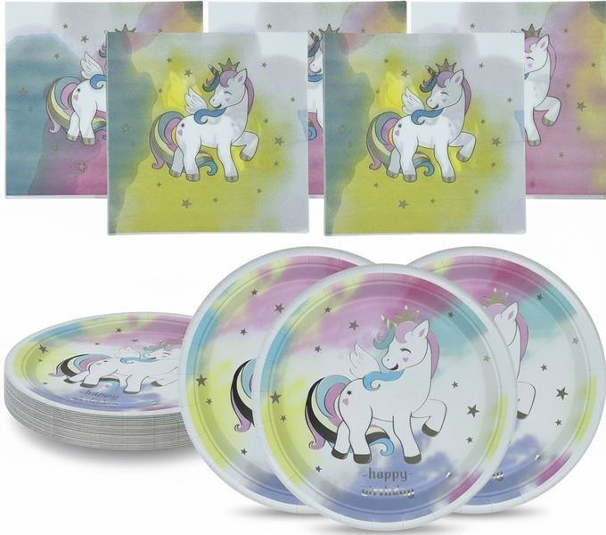 Magical Unicorn Party Tableware Set 24-Pack- Plates &amp; Napkins for Kids
