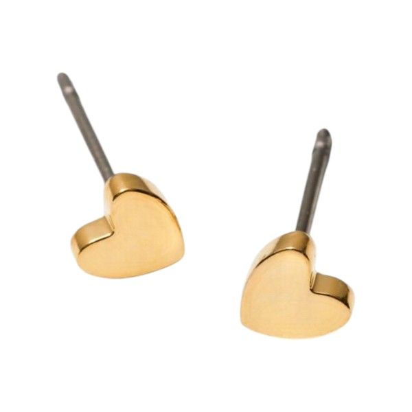Heart Shaped Earrings With Flat Back Studs - Gold