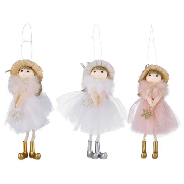 Angel Doll With Hat Christmas Tree Decoration- Set Of 3
