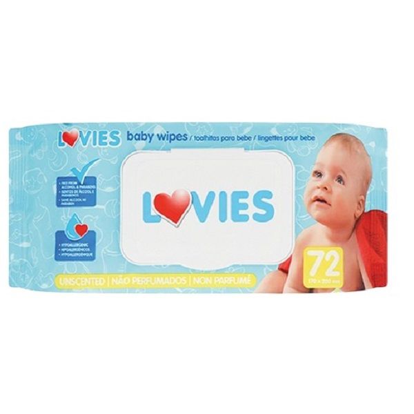 Lovies - Baby Wet Wipes 72 Wipes - Unscented x 6
