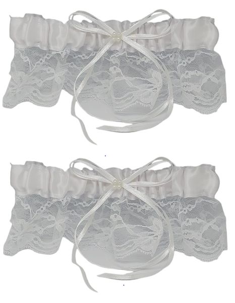Hosiery - Bridal Garter with Satin, Lace, Delicate Faux Pearls &amp; Ribbon