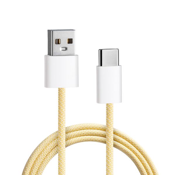 Yellow Braided USB-C Cable Compatible with Huawei/Xiaomi/Samsung