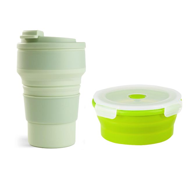 Collapsible Silicone Water Bottle &amp; Collapsible Silicone Lunch Box - 500ML.
