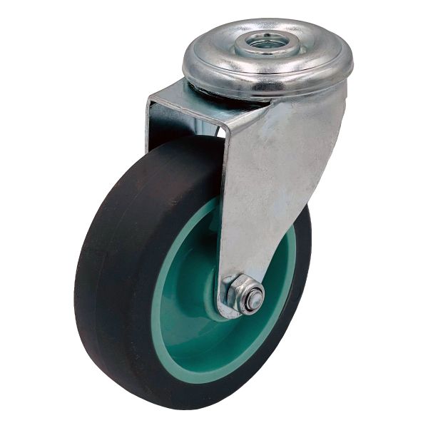 Grey Thermoplastic Rubber Wheel Swivel Bolt Hole + Brake Castor 50mm