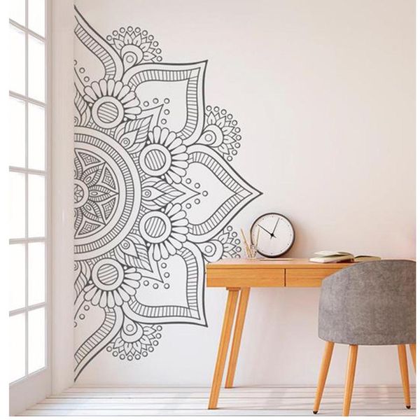 Wall Sticker Mandala Yoga Delicate Black Half Circle