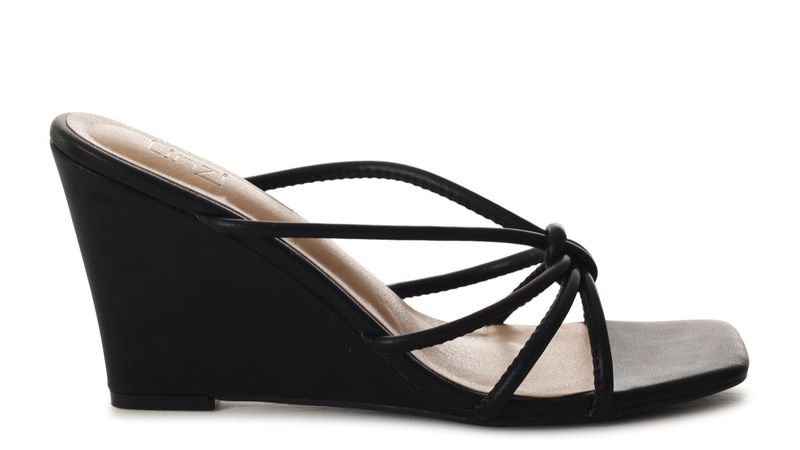 Linzi Ladies ALMOND Slip On Wedge Mules - Black PU