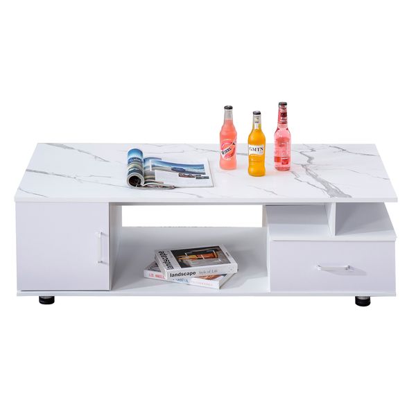 Coffee Table Living Room Center Table Marble Top with Storage