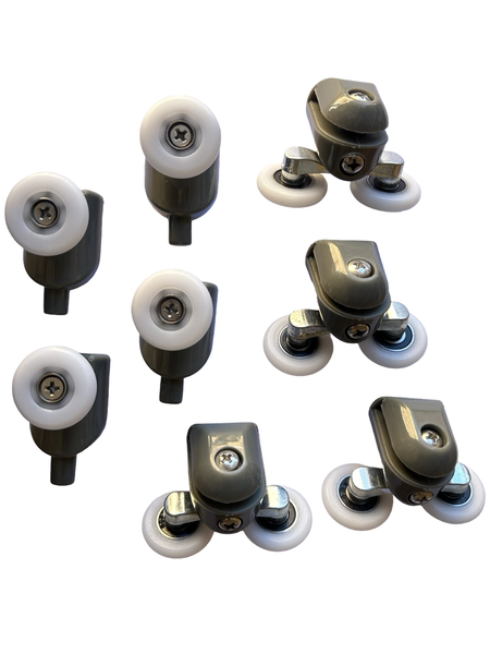 Shower Door Rollers Set - 4x Upper Double &amp; 4x Lower Single Wheels - 8 Pack