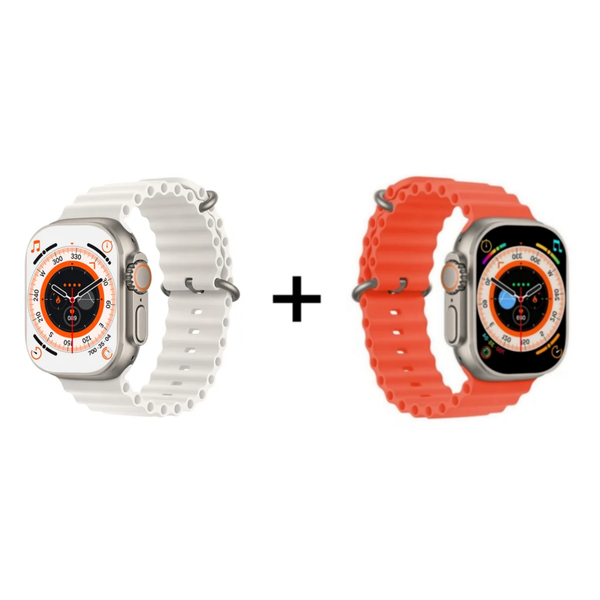His &amp; Hers White &amp; Orange Fitness Tracker Smart Watch Series 8 Combo