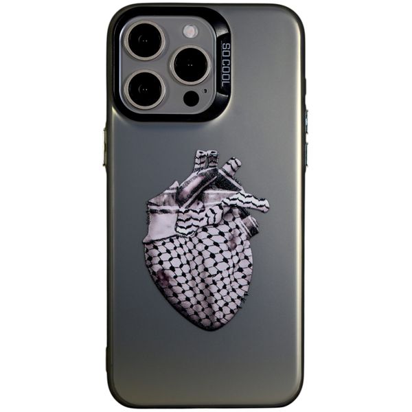 Phone Case with Keffiyah Heart - Compatible with iPhone 15 Pro max - Chrome