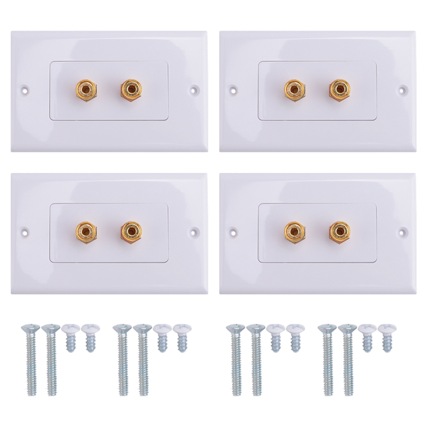 4 Pack Single Gang 1 0 Speaker Wire Wall Plate (Banana Plug) White