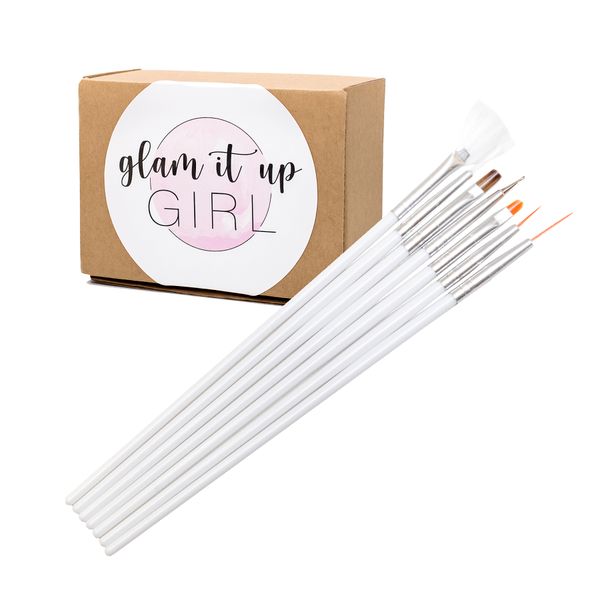 Glam It Up Girl/ Acrylic/UV Gel Nail Art Brush Set of 7 - White