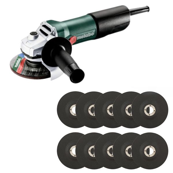 Metabo - Angle Grinder W 850-115 (603607010) with 10x Cutting Discs - 115mm