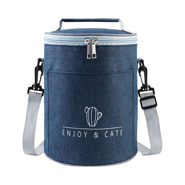 Cylindrical Insulated Lunch Food Storage Bag With Adjustable Shoulder Strap