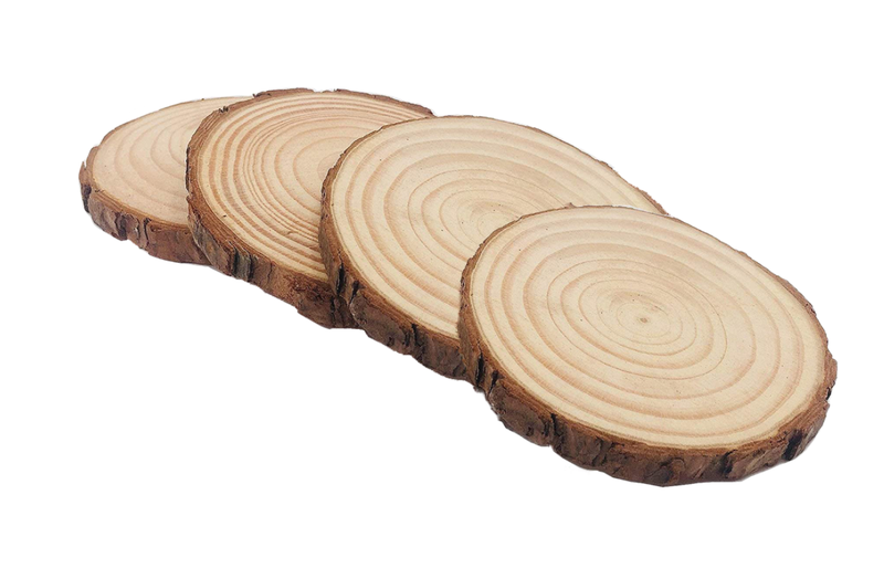 Natural Wood Slices with Bark for DIY Painting Plate (Set of 4)