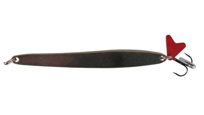 Spoon Spinner Bait - Slim Matt Silver &amp; Red Flag - Treble Hook