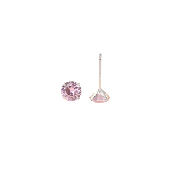 925 Sterling Silver Gemstone Stud Earrings - 6mm - Pink