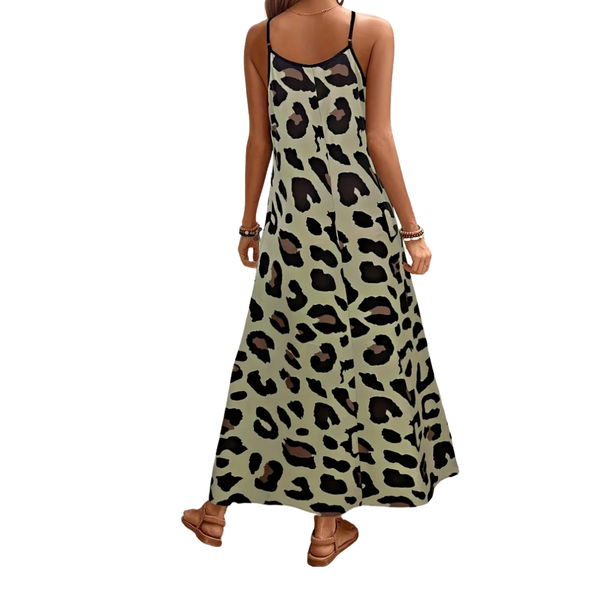 Olive Green Leopard Print Maxi Dress