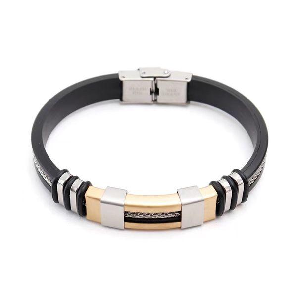 Men's Gold Rubber Charm Pulsera Hombre Bracelet (BA-PH793-GO)