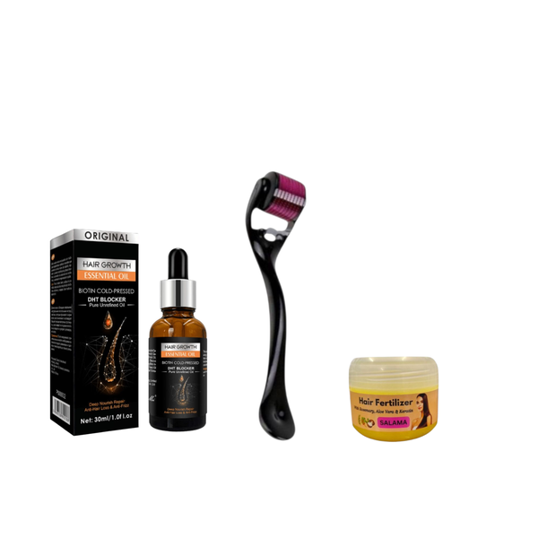 Pack of Pure Biotin Hair Growth Oil, Derma Roller &amp; Hair Fertilizer