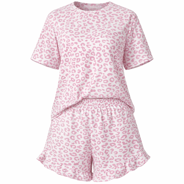 Leopard Print Pajama Set - Pink And White