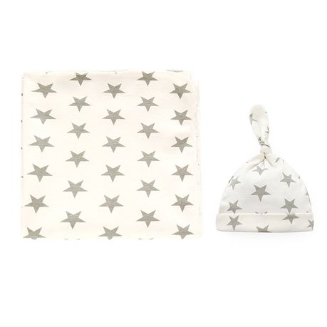 Receiving Blanket & Knotted Beanie Set - White