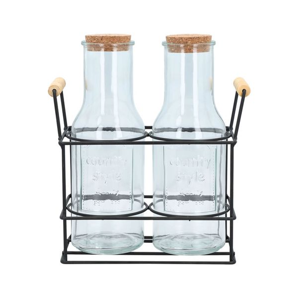2Piece 1350ML Juice Glass Jar With Iron Stand SD-024