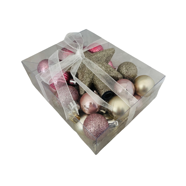 Christmas Tree Baubles &amp; Star Topper - Christmas Balls (30 Piece) 3cm Red