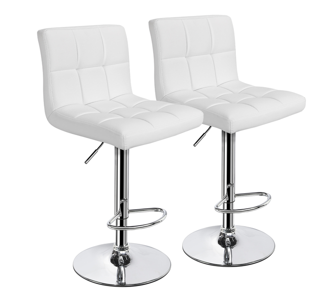 Faux Leather Bar Stool Chairs - Set of 2 – White Colour