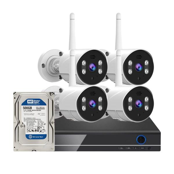 Security Camera System Kit, 4 Cameras+ 500 GB HDD +8CH 2MP WiFi NVR HUAOI