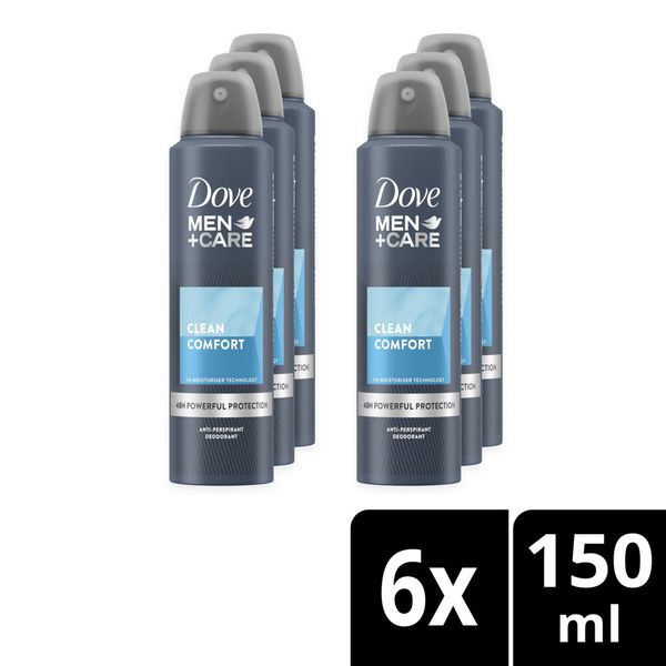 Dove Men+Care Clean Comfort Antiperspirant Deodorant Body Spray 6x150ml